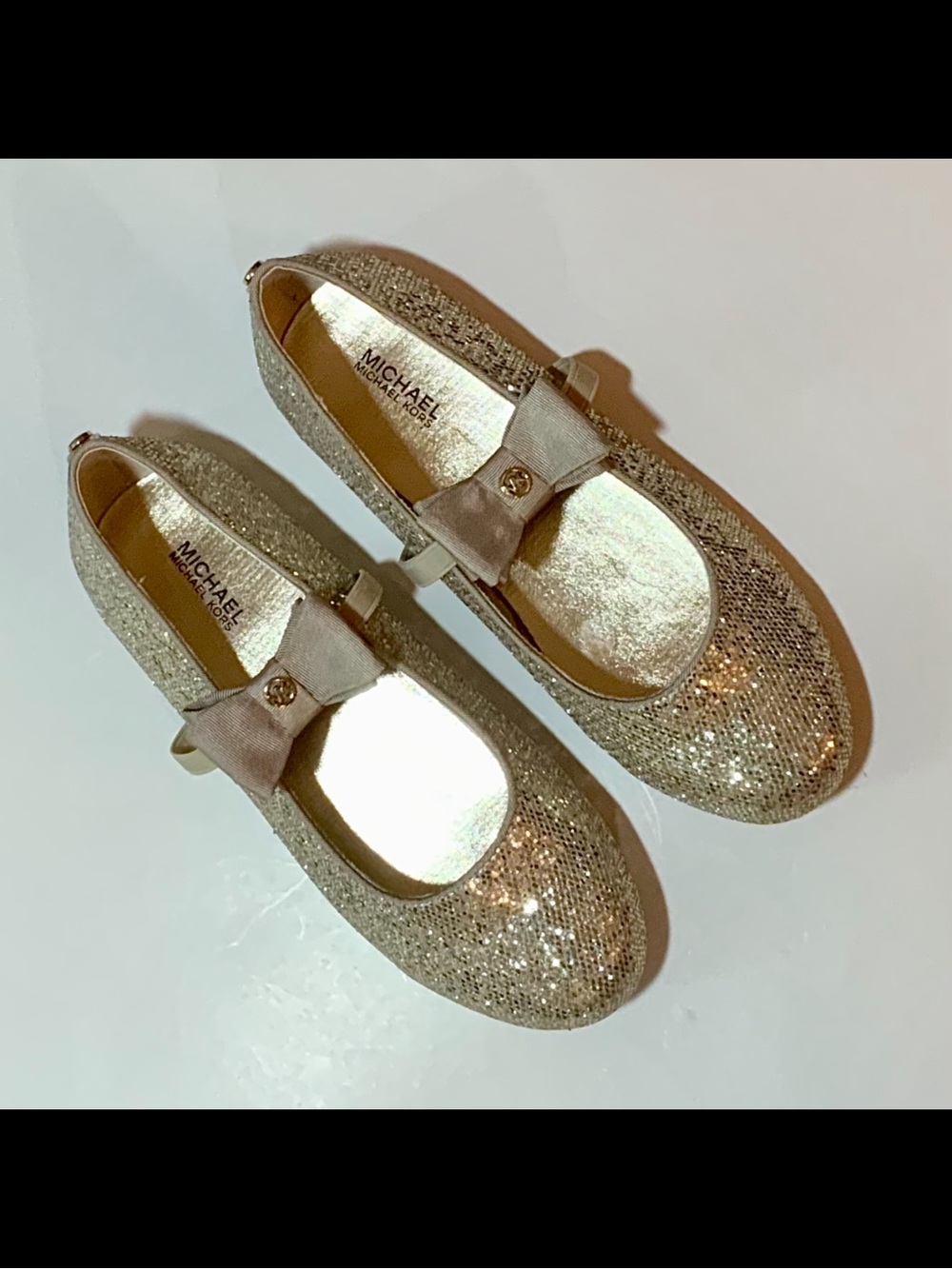MICHAEL Michael Kors Kids Gold Sparkle Mary Jane Flats with Bow - Picture 3 of 13